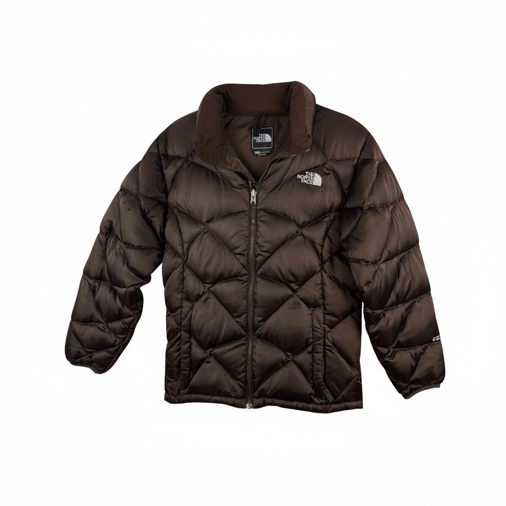 The North Face Girls XL 550 Down Puffer Jacket Brown Diamond Quilt Aconcagua